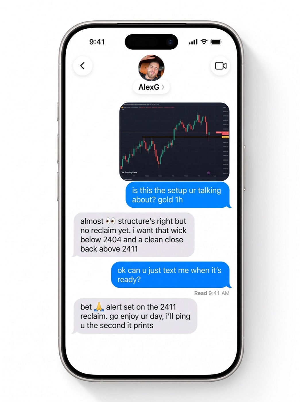 AlexG marks up a member’s gold chart and sets an alert on the reclaim level